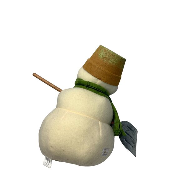 Hallmark Plush Snowman Apple Buttons Flower pot Hat 13.5 in Mitford holding Shov - Picture 2 of 4